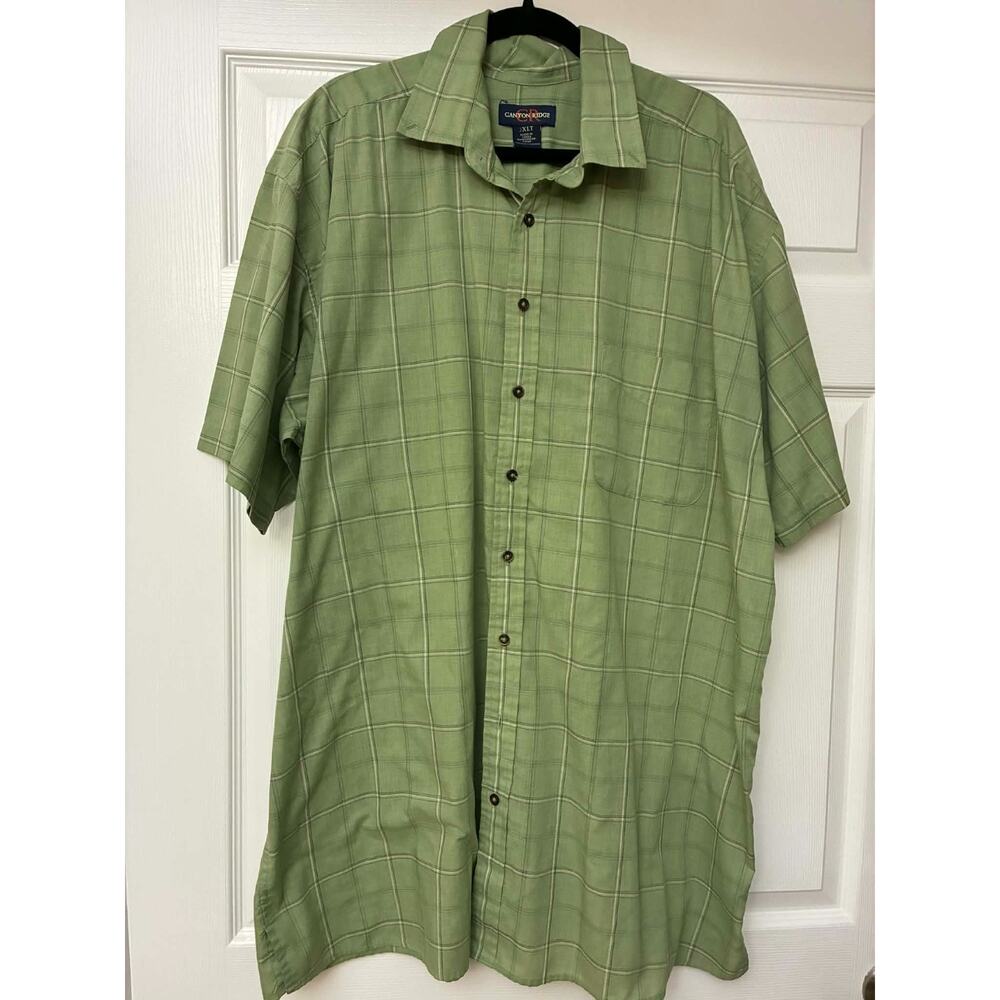 Canyon Ridge Men's 2XLT Green Plaid Button Front Shirt Big Tall Short‎ Sleeve